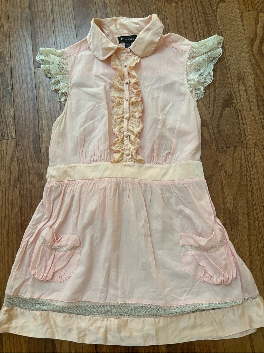 bebe Light Pink Lace Ruffle Sleeveless Dress